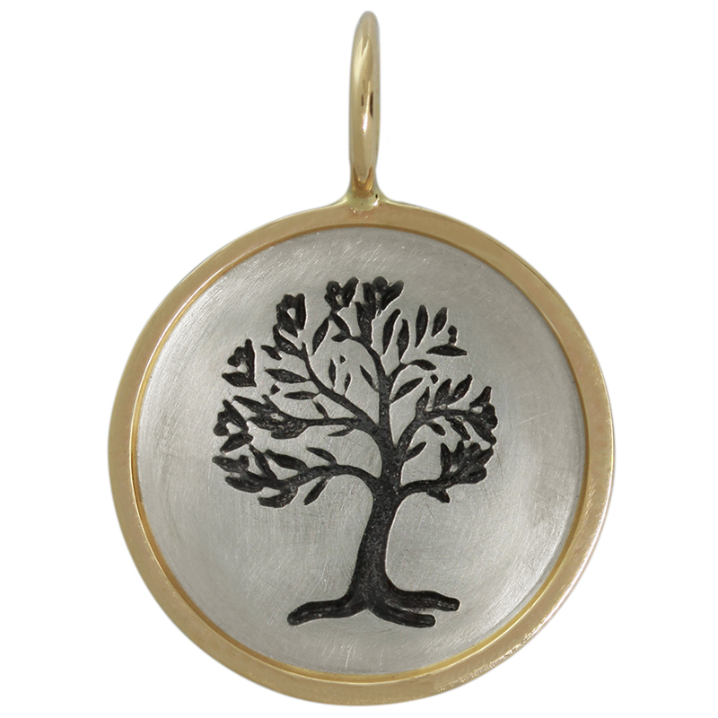 Heather Moore Tree of Wisdom Silver Charm Pendant with Yellow Gold Frame