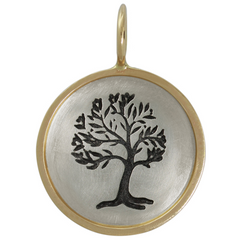 Heather Moore Tree of Wisdom Silver Charm Pendant with Yellow Gold Frame