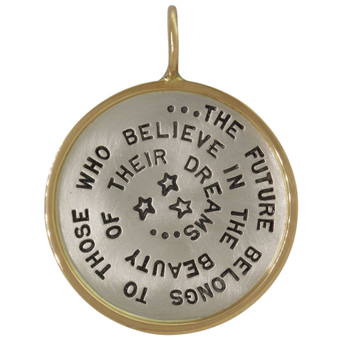 Heather Moore Round Silver Charm Pendant "The Future Belongs..."