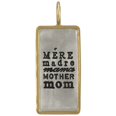 Heather Moore "Mom, Madre, Mama, Mother, Mere" Silver & Yellow Gold ID Tag Original Frame