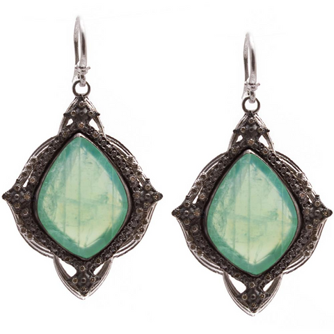 Armenta Large Carved Hanging Kite Drop Earrings with Chrysoprase & Moonstone
