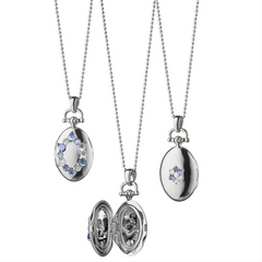 Monica Rich Kosann Oval Burst Silver Locket Pendant with Rose Cut Blue Sapphires