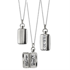 Monica Rich Kosann Rectangular Rose-Cut Crystal Locket Pendant Necklace Sterling Silver, two photos, 30" chain