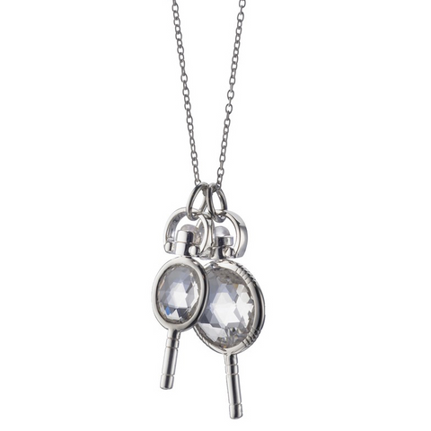 Monica Rich Kosann Rock Crystal Miniature Pocket Watch Keys Necklace Sterling Silver Necklace 30" Chain