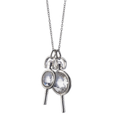 Monica Rich Kosann Rock Crystal Miniature Pocket Watch Keys Necklace Sterling Silver Necklace 30" Chain