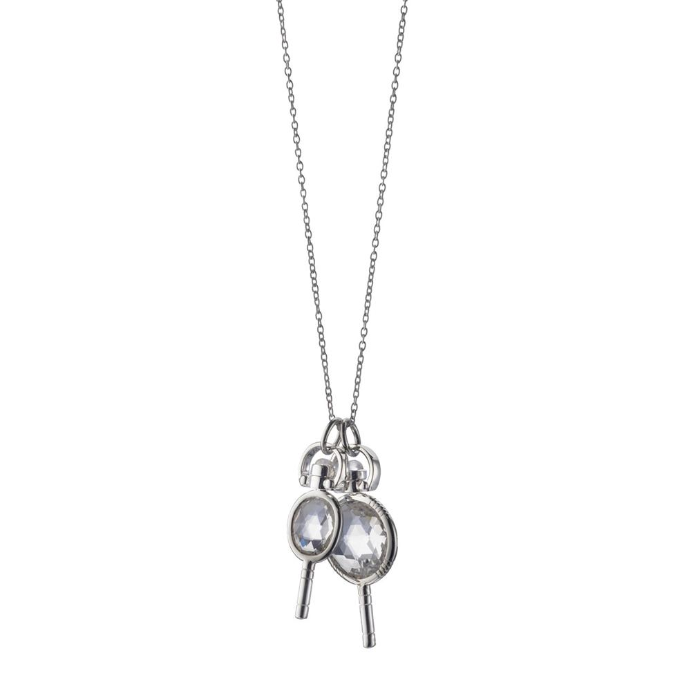 Monica Rich Kosann Rock Crystal Miniature Pocket Watch Keys Necklace Sterling Silver Necklace 30" Chain