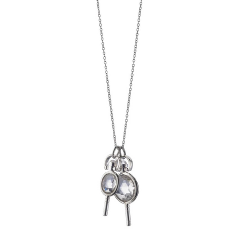 Monica Rich Kosann Rock Crystal Miniature Pocket Watch Keys Necklace Sterling Silver Necklace 30" Chain