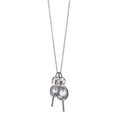 Monica Rich Kosann Rock Crystal Miniature Pocket Watch Keys Necklace Sterling Silver Necklace 30" Chain