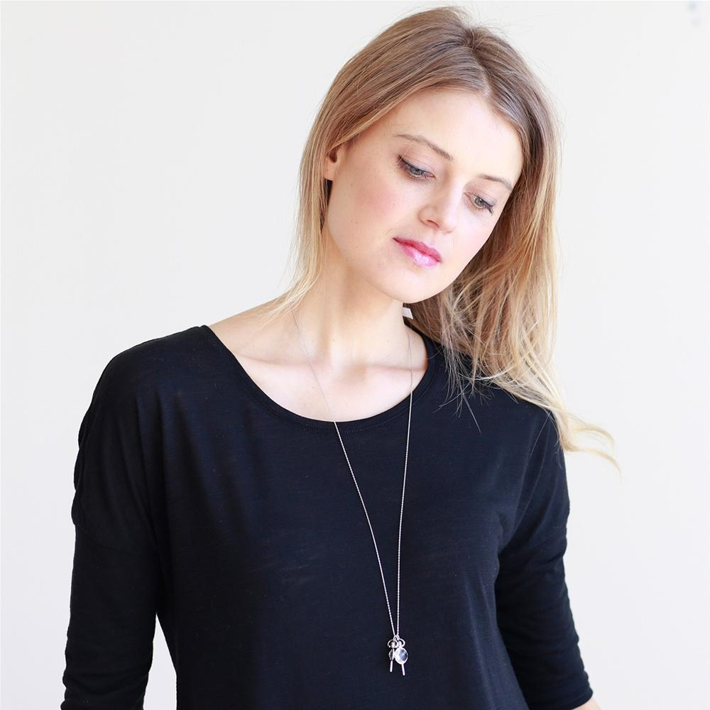 Monica Rich Kosann Rock Crystal Miniature Pocket Watch Keys Necklace Sterling Silver Necklace 30" Chain