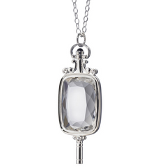 Monica Rich Kosann Rectangular Pocketwatch Key Necklace Pendant Silver with Rock Crystal 32" Chain
