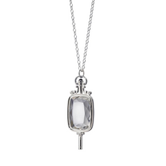 Monica Rich Kosann Rectangular Pocketwatch Key Necklace Pendant Silver with Rock Crystal 32" Chain
