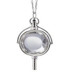 Monica Rich Kosann Oval Pocket Watch Key Necklace Pendant Silver with Rock Crystal 36" Chain