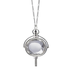 Monica Rich Kosann Oval Pocket Watch Key Necklace Pendant Silver with Rock Crystal 36" Chain