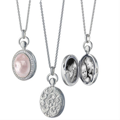 Monica Rich Kosann Rose Quartz Petite Stone Photo Locket Pendant Necklace Silver