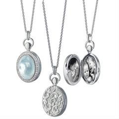 Monica Rich Kosann Blue Topaz Petite Stone Photo Locket Pendant Necklace Silver