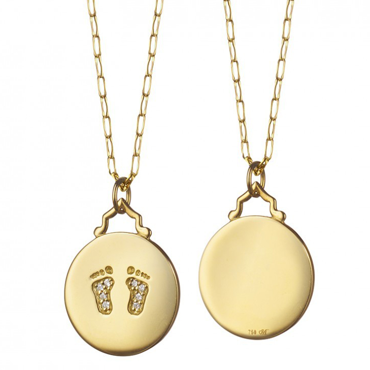 Monica Rich Kosann Baby Feet Diamond Footprints Charm Pendant Necklace Yellow Gold CH-41300-17