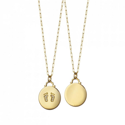 Monica Rich Kosann Baby Feet Diamond Footprints Charm Pendant Necklace Yellow Gold CH-41300-17