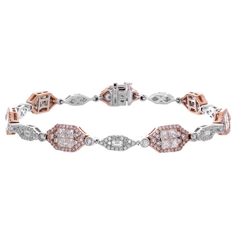 Gregg Ruth Fancy Pink Diamond Tennis Bracelet, Princess, Round, & Baguette 18K