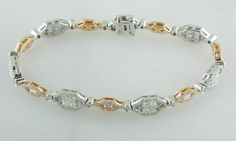 Gregg Ruth Fancy Pink Diamond Tennis Bracelet, Princess, Round, & Baguette 18K