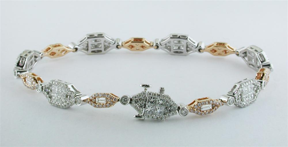 Gregg Ruth Fancy Pink Diamond Tennis Bracelet, Princess, Round, & Baguette 18K