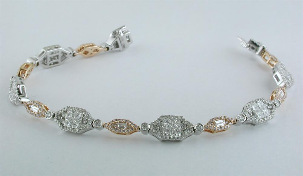 Gregg Ruth Fancy Pink Diamond Tennis Bracelet, Princess, Round, & Baguette 18K