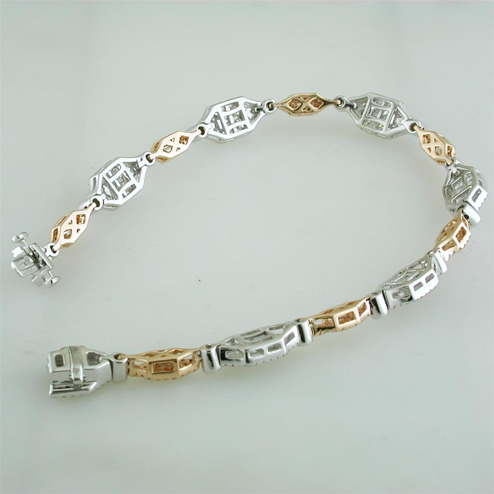 Gregg Ruth Fancy Pink Diamond Tennis Bracelet, Princess, Round, & Baguette 18K