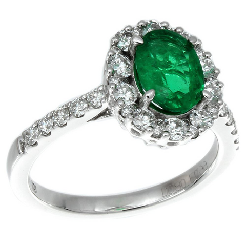 Gregg Ruth Oval Emerald Diamond Halo Color Crown Collection 18K White Gold Ring