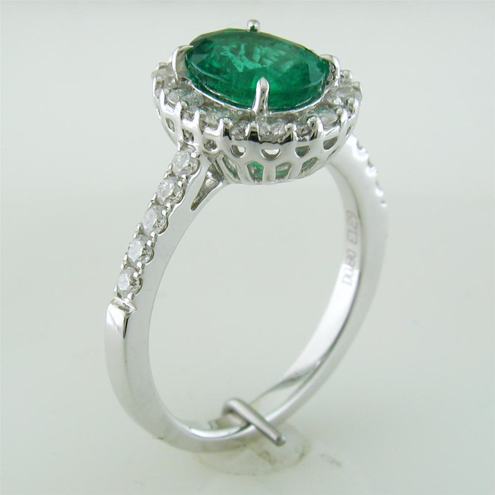 Gregg Ruth Oval Emerald Diamond Halo Color Crown Collection 18K White Gold Ring