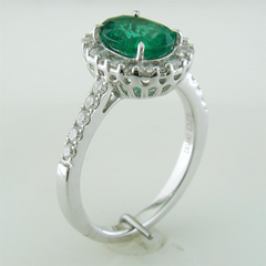 Gregg Ruth Oval Emerald Diamond Halo Color Crown Collection 18K White Gold Ring