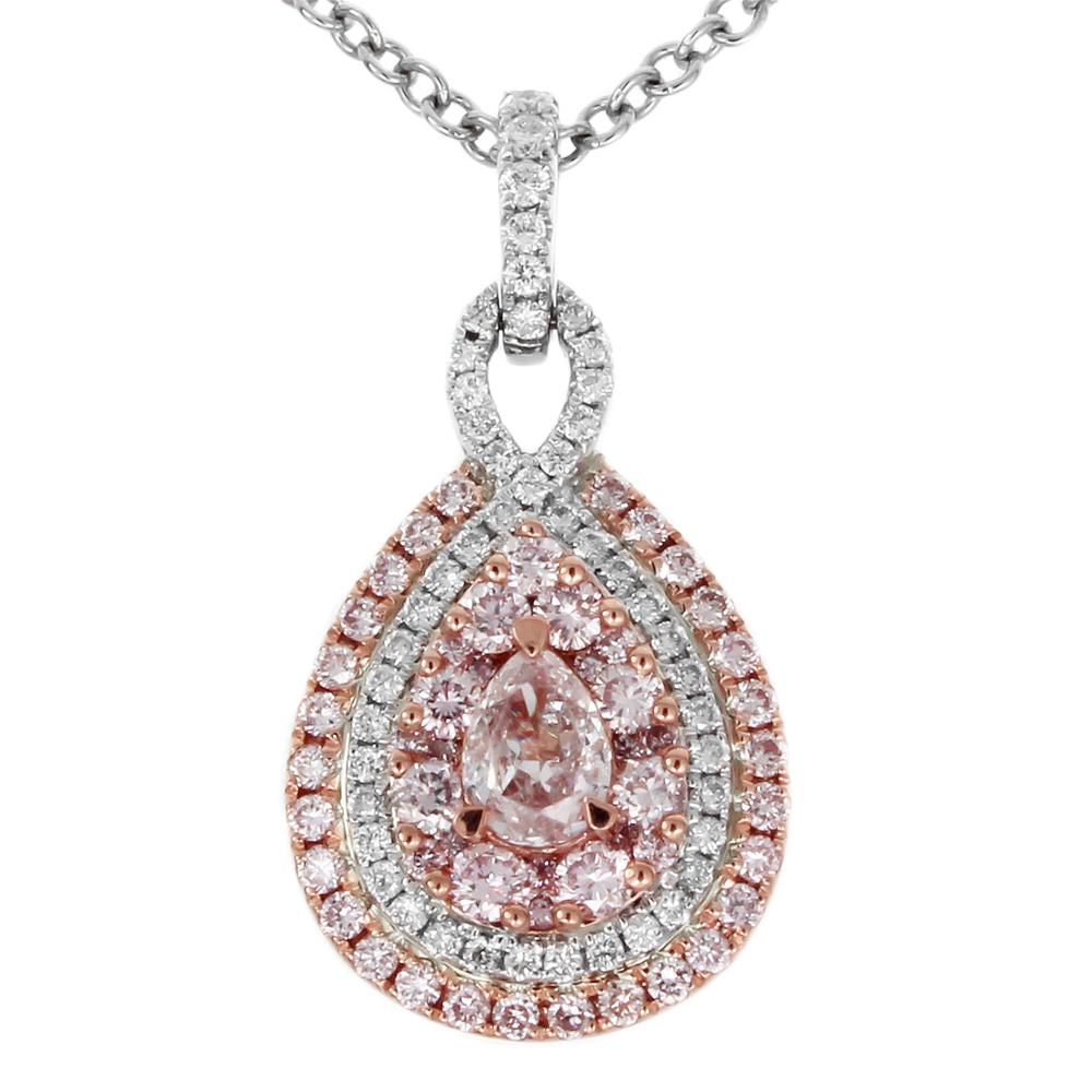 Gregg Ruth Fancy Pink Pear Shape Diamond Pendant Necklace 18K White & Rose Gold