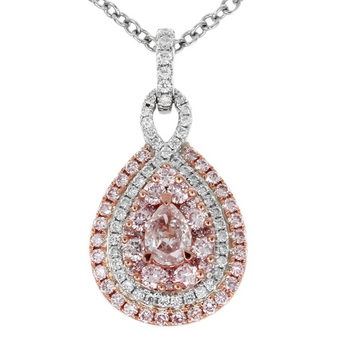 Gregg Ruth Fancy Pink Pear Shape Diamond Pendant Necklace 18K White & Rose Gold