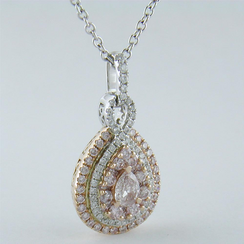 Gregg Ruth Fancy Pink Pear Shape Diamond Pendant Necklace 18K White & Rose Gold