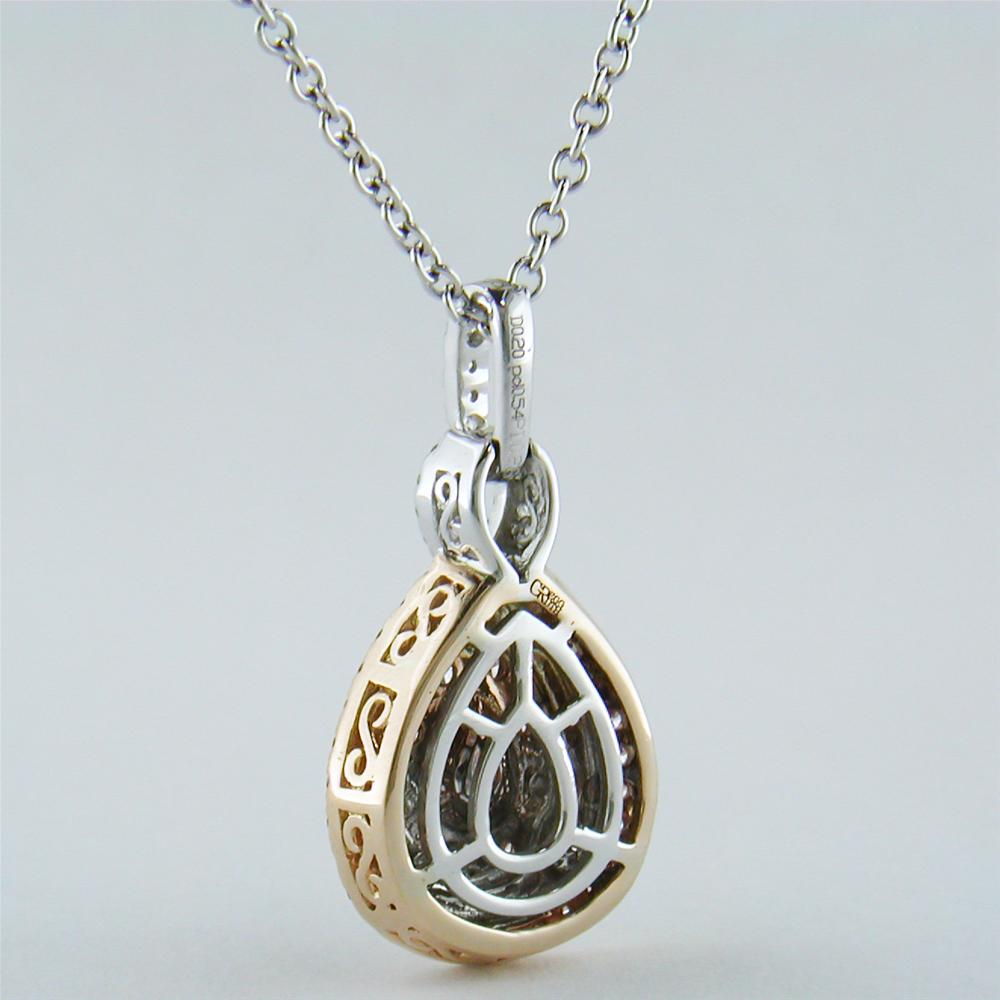 Gregg Ruth Fancy Pink Pear Shape Diamond Pendant Necklace 18K White & Rose Gold