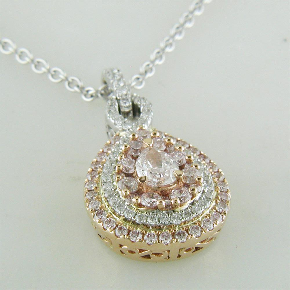 Gregg Ruth Fancy Pink Pear Shape Diamond Pendant Necklace 18K White & Rose Gold