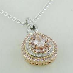Gregg Ruth Fancy Pink Pear Shape Diamond Pendant Necklace 18K White & Rose Gold