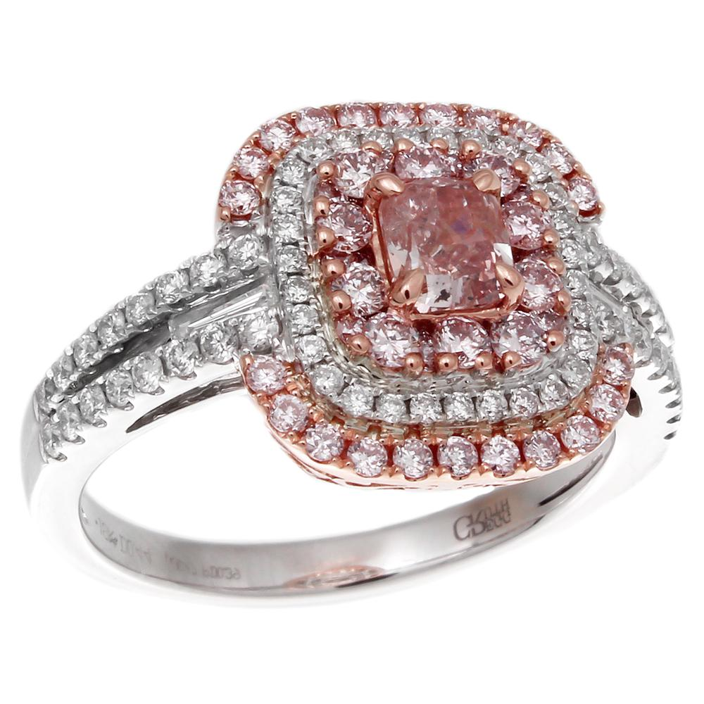 Gregg Ruth Fancy Pink Cushion Diamond Ring 18K White & Rose Gold