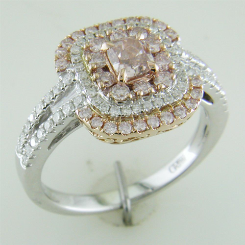 Gregg Ruth Fancy Pink Cushion Diamond Ring 18K White & Rose Gold