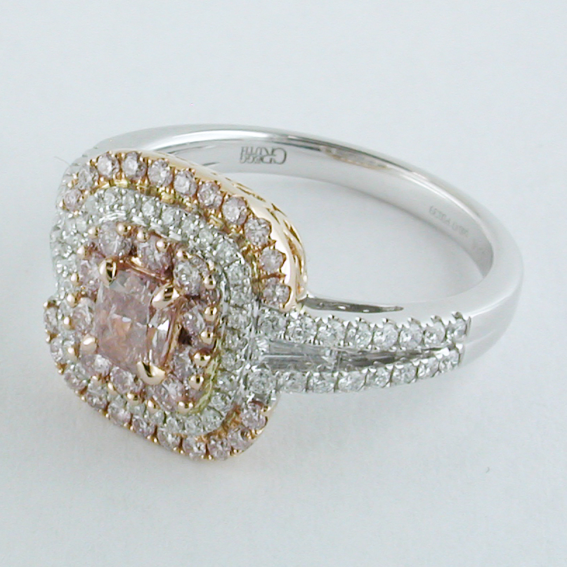Gregg Ruth Fancy Pink Cushion Diamond Ring 18K White & Rose Gold