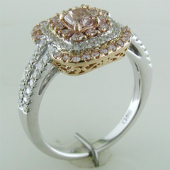Gregg Ruth Fancy Pink Cushion Diamond Ring 18K White & Rose Gold