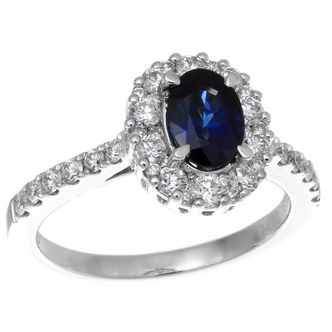 Gregg Ruth Oval Sapphire Diamond Halo Color Crown Collection 18K White Gold Ring