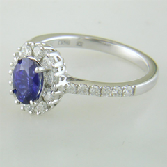 Gregg Ruth Oval Sapphire Diamond Halo Color Crown Collection 18K White Gold Ring