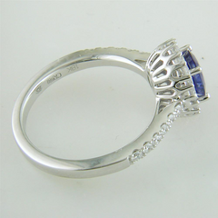 Gregg Ruth Oval Sapphire Diamond Halo Color Crown Collection 18K White Gold Ring
