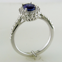 Gregg Ruth Oval Sapphire Diamond Halo Color Crown Collection 18K White Gold Ring