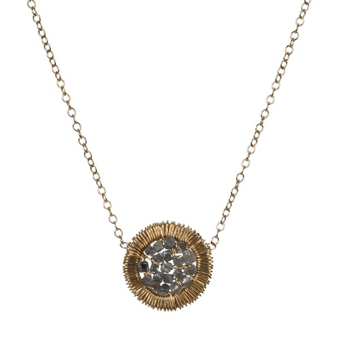 Dana Kellin Grey Diamond Round Yellow Gold Spun Wire Pendant Necklace