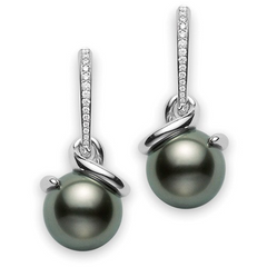 Mikimoto Twist Black South Sea Pearl & Diamond Drop Earrings