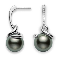 Mikimoto Twist Black South Sea Pearl & Diamond Drop Earrings