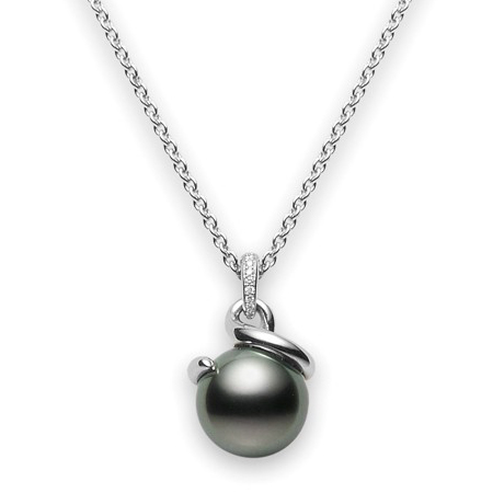 Mikimoto Twist Black South Sea Pearl & Diamond Pendant Necklace