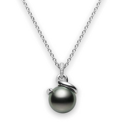 Mikimoto Twist Black South Sea Pearl & Diamond Pendant Necklace