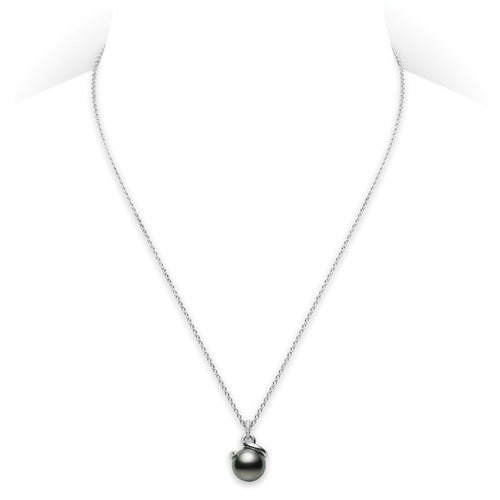 Mikimoto Twist Black South Sea Pearl & Diamond Pendant Necklace