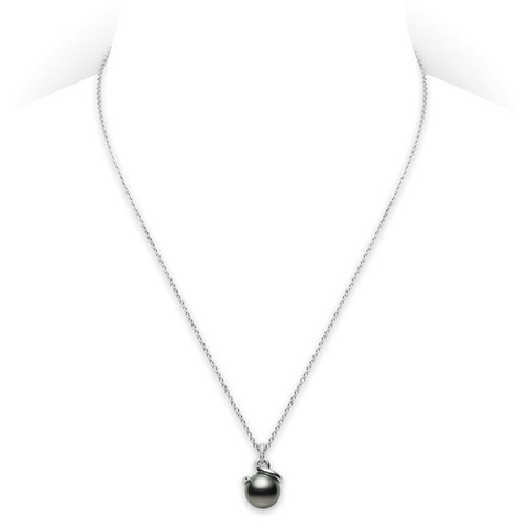 Mikimoto Twist Black South Sea Pearl & Diamond Pendant Necklace